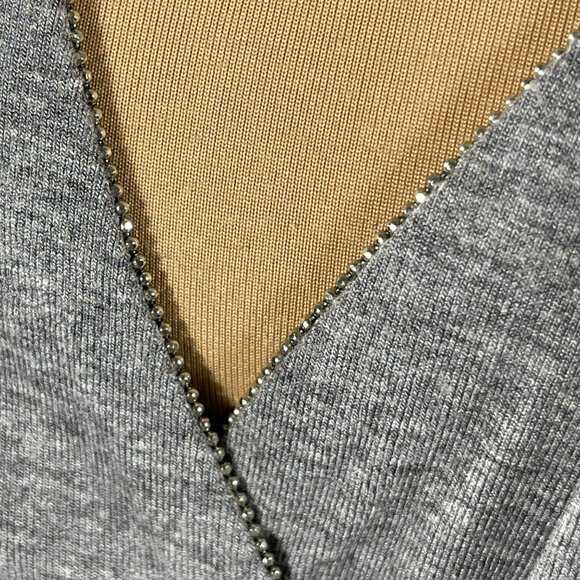 White House Black Market Dress Small Grey Faux Wrap Stretch Ruched Deep V Neck - Picture 6 of 9